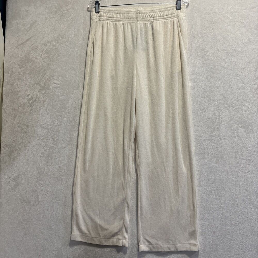 H&M Pants Women's Medium Ivory Cream Wide Leg Terry Cloth Pull On Elastic NWT